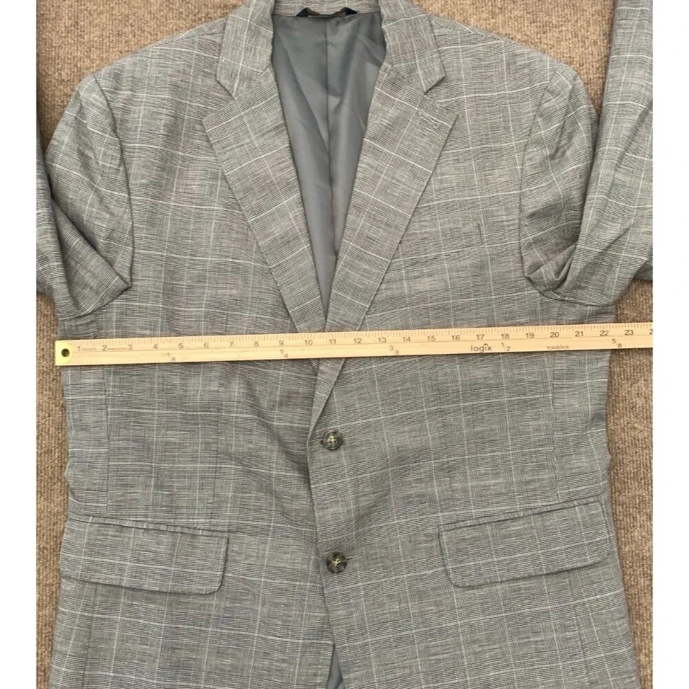 Banana Republic Blazer Mens 44R Linen Plaid Window Check Lined Jacket Sportcoat